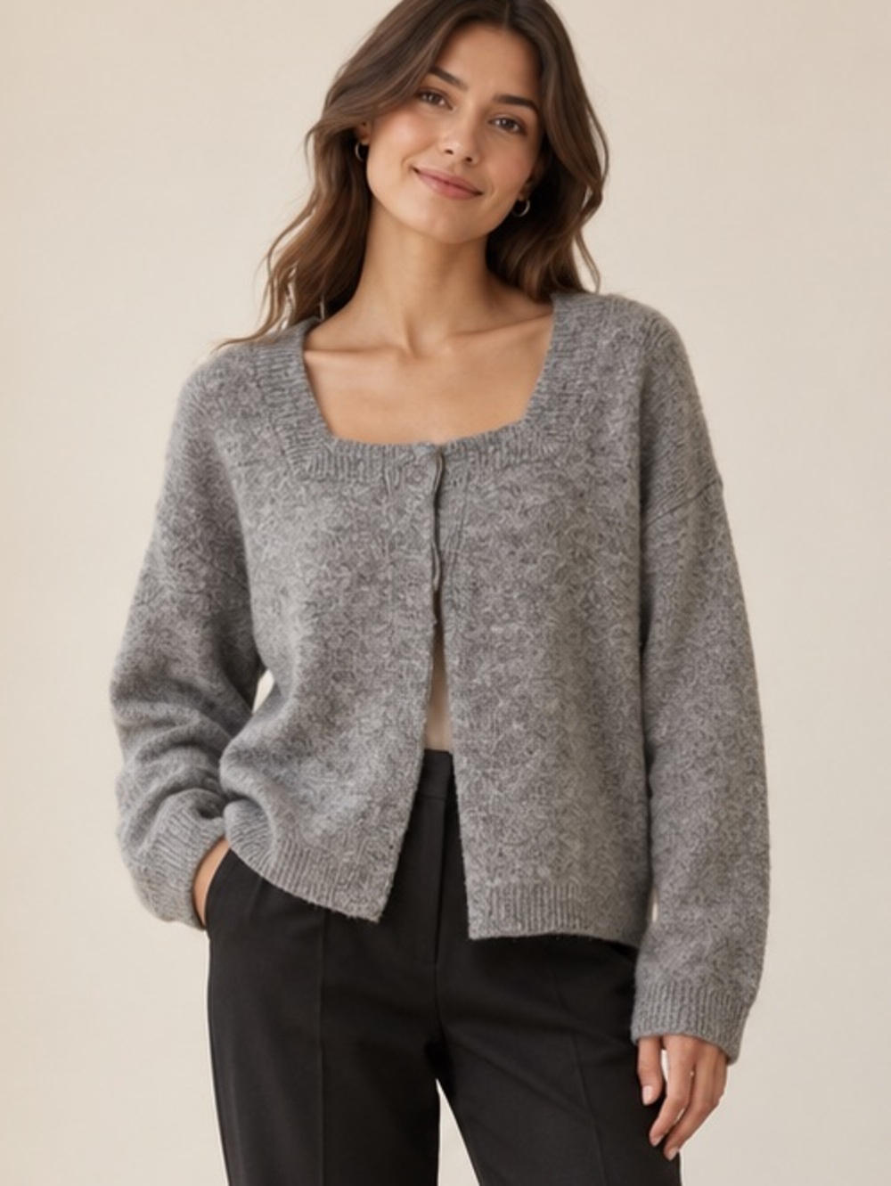Oak + Fort Grey Wool Blend Oversized Open Front Cardigan S/M